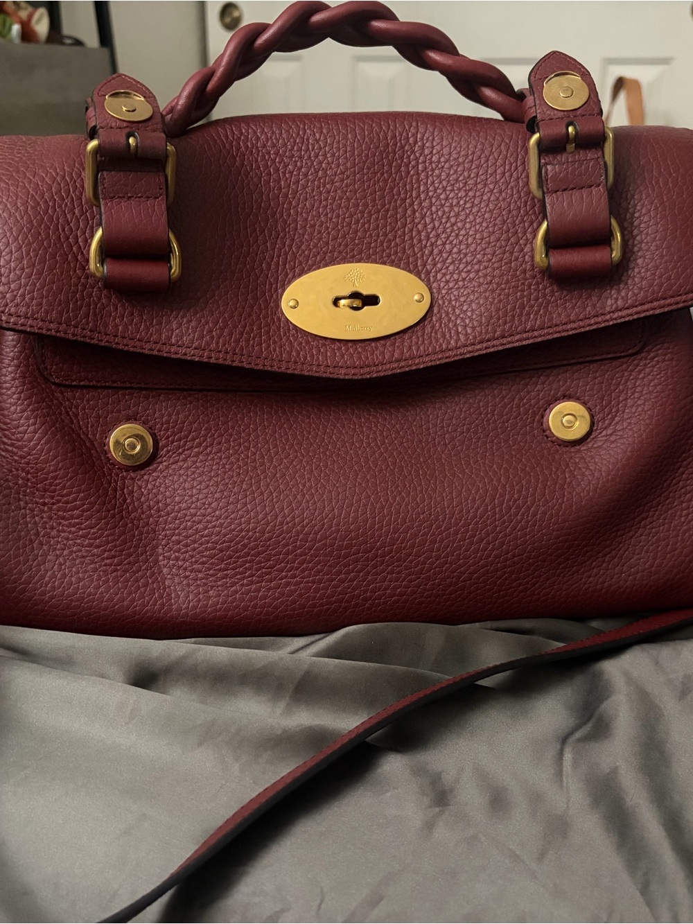 Mulberry Alexa Crimson Leather Satchel with Gold Hardware - Picture 2 of 7
